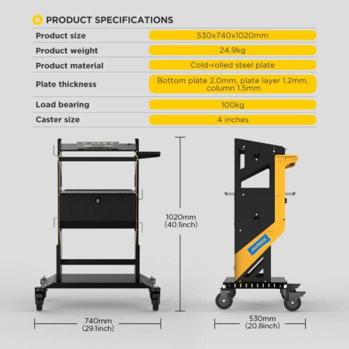AUTOOL T23 Többszintes Szállítókocsi Kerekekkel és Fogantyúval