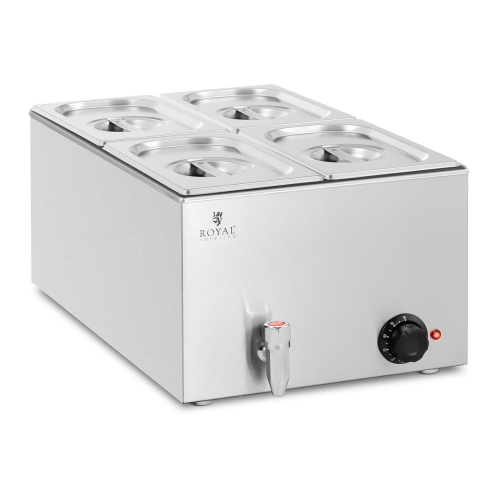 Bain marie ételmelegítő - 600 W - 4 GN 1/4 - leeresztő csap