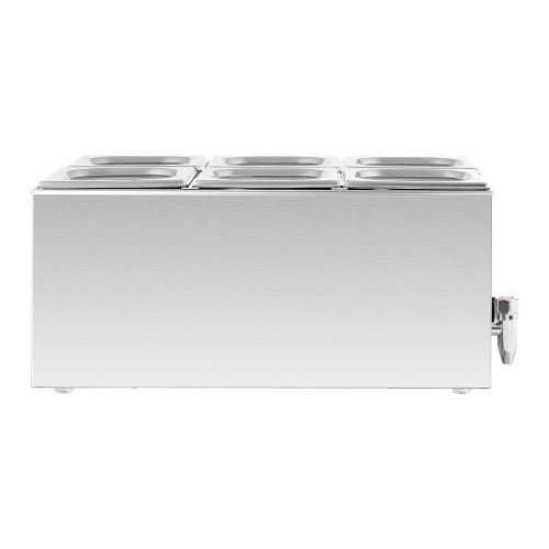 Bain marie ételmelegítő - 600 W - 6 GN 1/6 - leeresztő csap