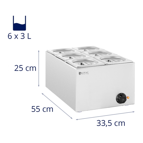 Bain marie ételmelegítő - 640 W - 6 x GN GN 1/6